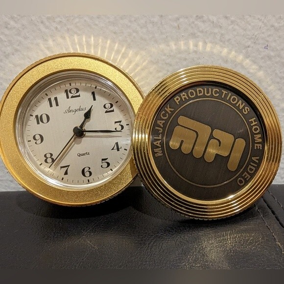 Angelus metal clock vintage 1980s Maljack Productions Home Video Motion Company - Picture 10 of 11
